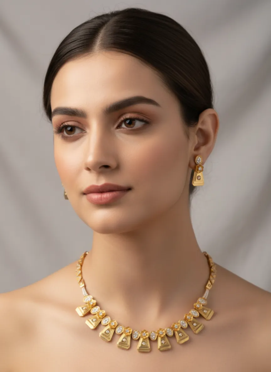 AD Diamond Gold Necklace set