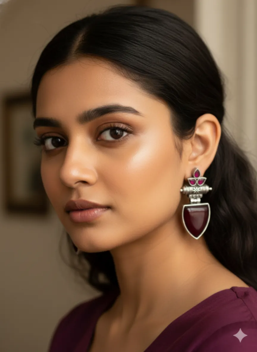 Meroon stoned Dangler Earring