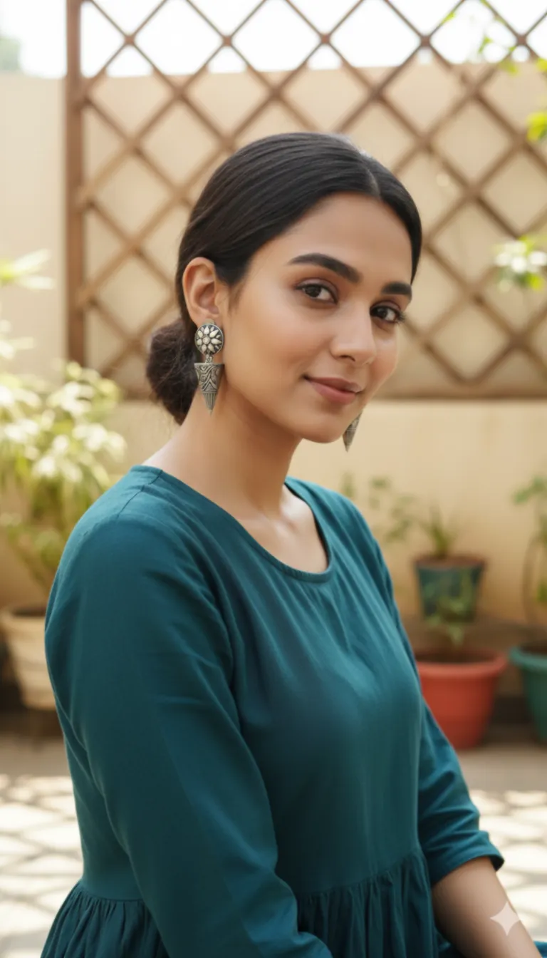 Meroon stoned Dangler Earring