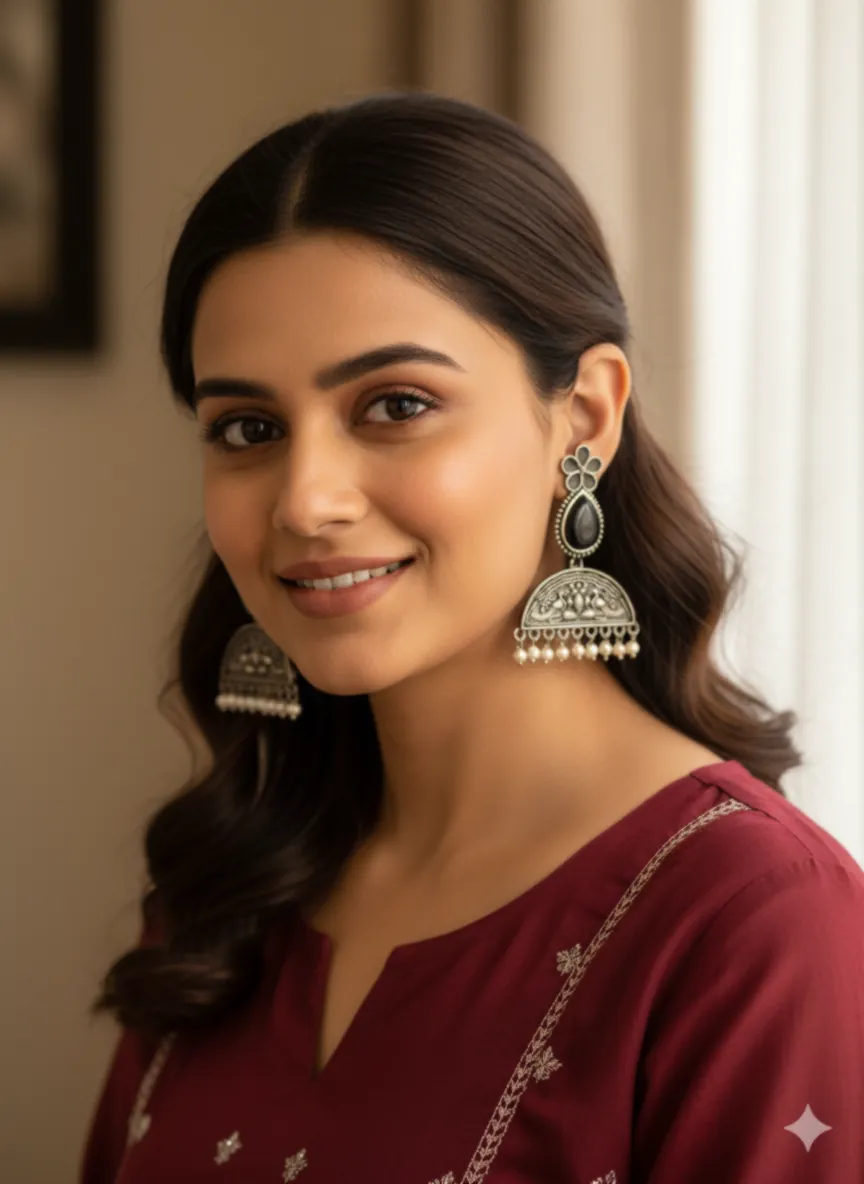  Black stoned Dangler Earring