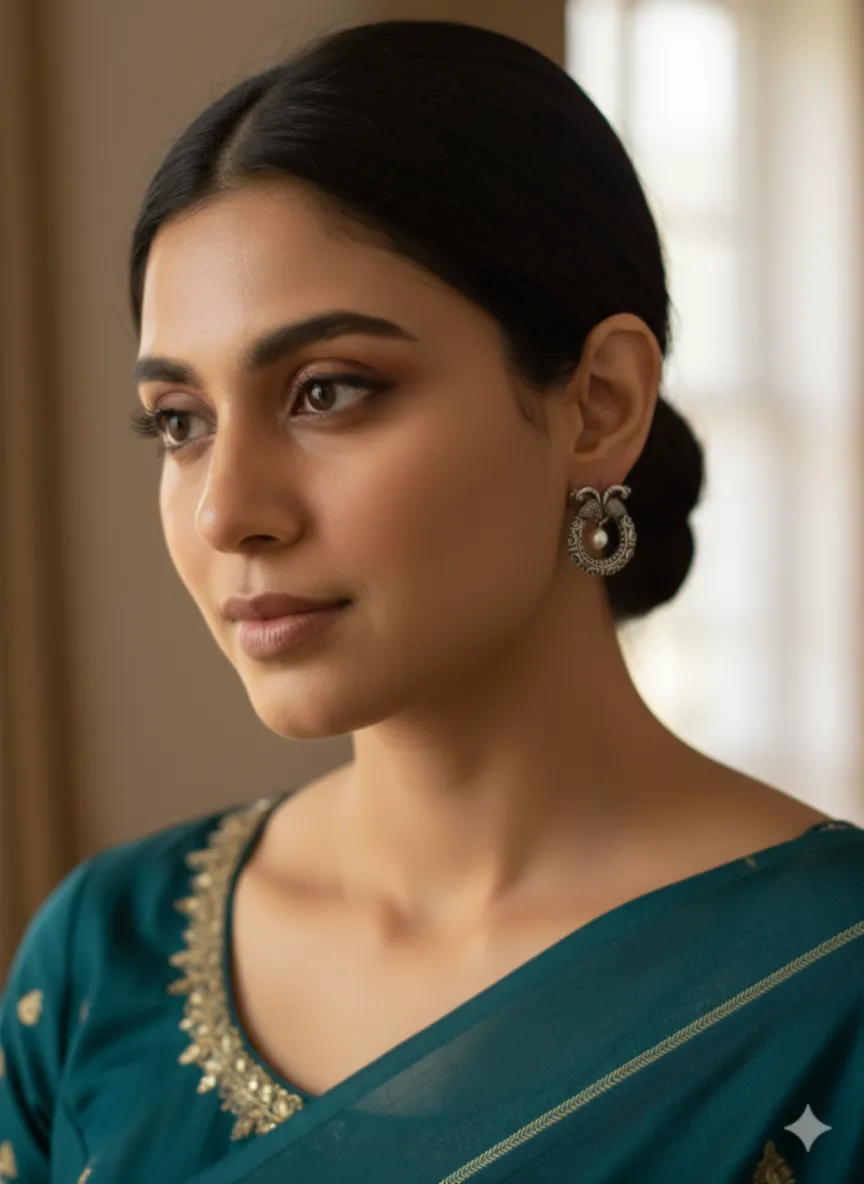  Silver look Alike Beautiful Peacock  German Oxidised Earrings